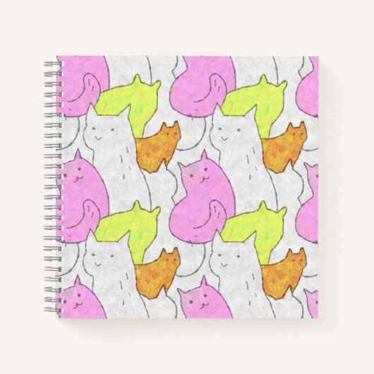 Cute Watercolor Cats Doodle Pattern Notizblock (Vorderseite)