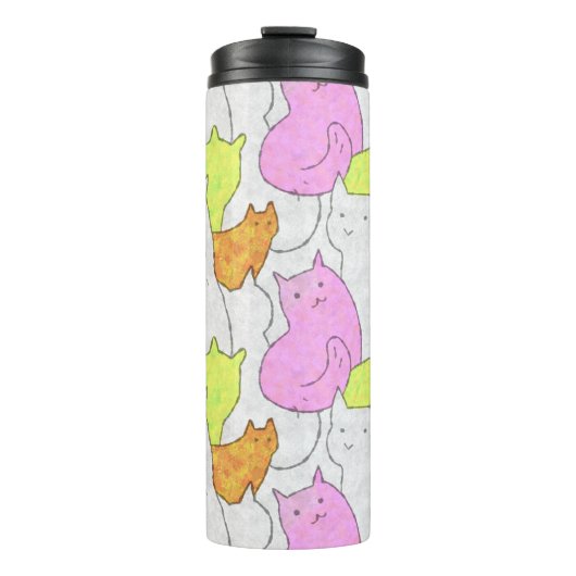 Cute Watercolor Cats Doodle Pattern Thermosbecher (Vorderseite)