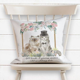 Cute Watercolor Cats Just Married Wedding Keepsake Kissen