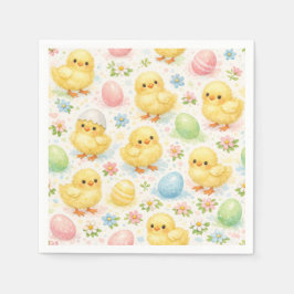 Cute Watercolor Chick Easter Brunch Paper Napkins Serviette
