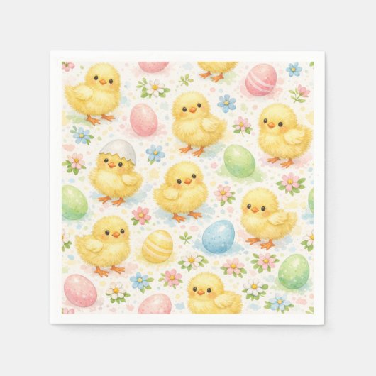 Cute Watercolor Chick Easter Brunch Paper Napkins Serviette (Vorderseite)