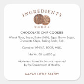 Cute Watercolor Chocolate Cookie Ingredient Quadratischer Aufkleber (Vorderseite)