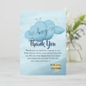Cute Watercolor Cloud Baby Boy Shower Dankeskarte (Stehend Vorderseite)