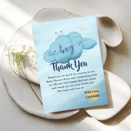 Cute Watercolor Cloud Baby Boy Shower Dankeskarte