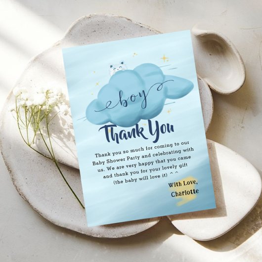 Cute Watercolor Cloud Baby Boy Shower Dankeskarte