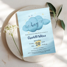 Cute Watercolor Cloud Baby Boy Shower Einladung