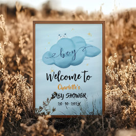Cute Watercolor Cloud Baby Boy Shower Welcome Poster