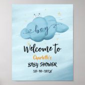Cute Watercolor Cloud Baby Boy Shower Welcome Poster (Vorne)
