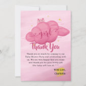 Cute Watercolor Cloud Baby Girl Shower Dankeskarte (Vorderseite)