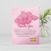 Cute Watercolor Cloud Baby Girl Shower Dankeskarte (Stehend Vorderseite)