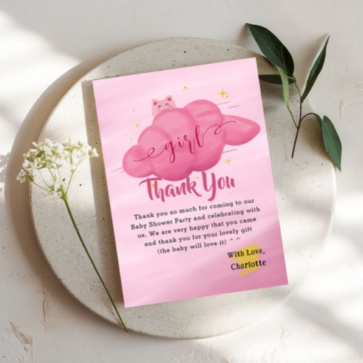 Cute Watercolor Cloud Baby Girl Shower Dankeskarte