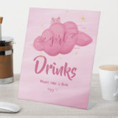 Cute Watercolor Cloud Baby Girl Shower Drinks Sockelschild (In Situ)