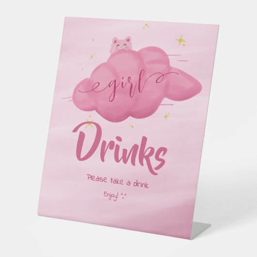 Cute Watercolor Cloud Baby Girl Shower Drinks Sockelschild (Vorderseite)
