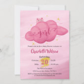 Cute Watercolor Cloud Baby Girl Shower Einladung (Vorderseite)