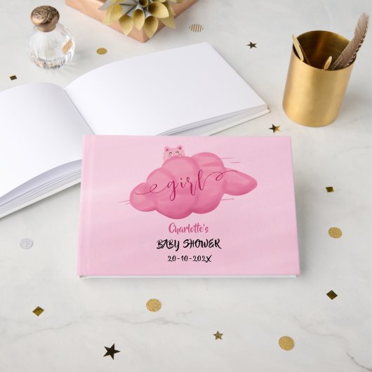 Cute Watercolor Cloud Baby Girl Shower Guest Book Gästebuch (Vorderseite Offen)