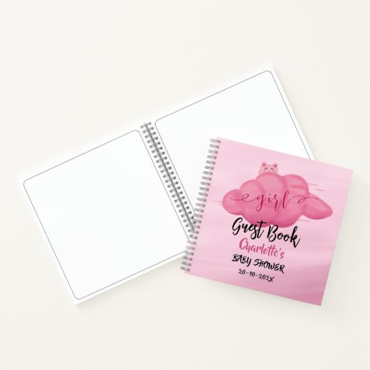 Cute Watercolor Cloud Baby Girl Shower Guest Book Notizblock (Innenseite)