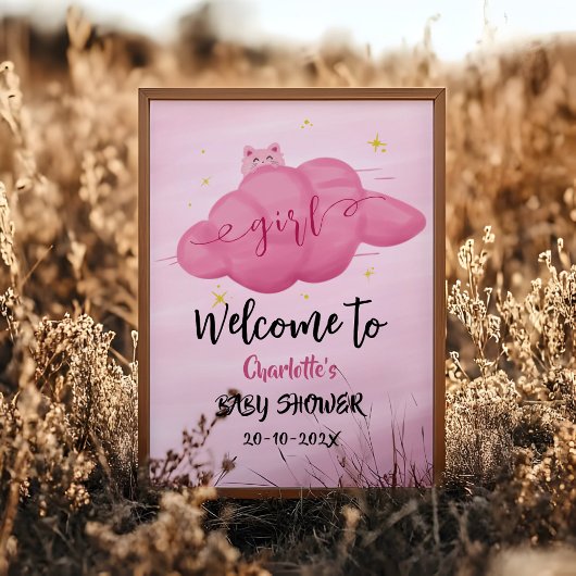 Cute Watercolor Cloud Baby Girl Shower Welcome Poster