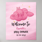 Cute Watercolor Cloud Baby Girl Shower Welcome Poster (Vorne)