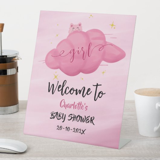 Cute Watercolor Cloud Baby Girl Shower Welcome Sockelschild (In Situ)