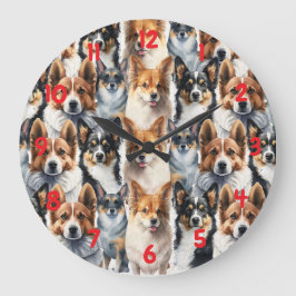 Cute Watercolor Corgi Dog Pattern                  Große Wanduhr