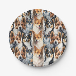 Cute Watercolor Corgi Dog Pattern                  Pappteller