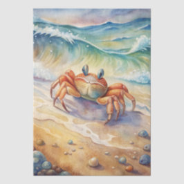 Cute Watercolor Crab on Beach Decoupage Seidenpapier