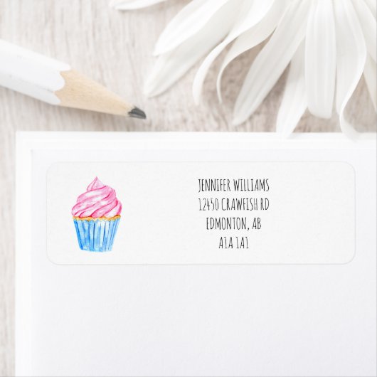 CUTE Watercolor Cupcake Pink Frosting Simple Blue (Insitu)