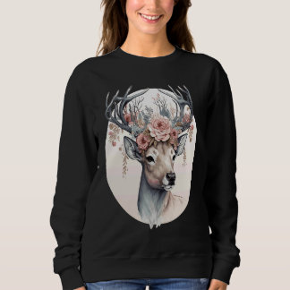 Cute Watercolor Deer Flower Crown Animal Sweatshirt