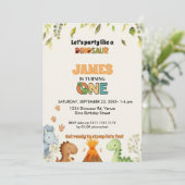 Cute Watercolor Dinosaur 1st Birthday Invitation Einladung (Stehend Vorderseite)