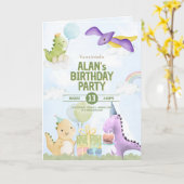 Cute Watercolor Dinosaur Birthday Invitation Karte (Gelbe Blume)