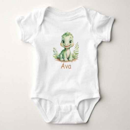 Cute Watercolor Dinosaur Personalized Baby Strampler (Vorderseite)
