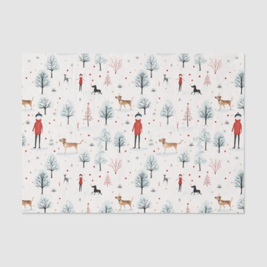 Cute Watercolor Dog Furry and Bright Christmas Seidenpapier (Vorderseite)