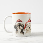 Cute Watercolor Dog Furry and Bright Christmas Zweifarbige Tasse (Links)