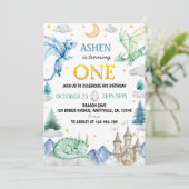 Cute Watercolor Dragon 1st Birthday Einladung (Stehend Vorderseite)