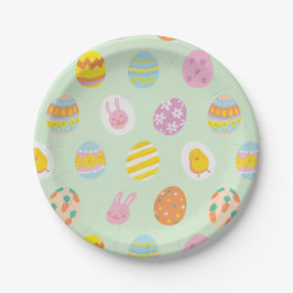 Cute Watercolor Egg Pattern Green Kids Birthday Pappteller