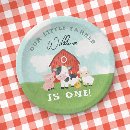 Cute Watercolor Farm Animal Kids Birthday Pappteller