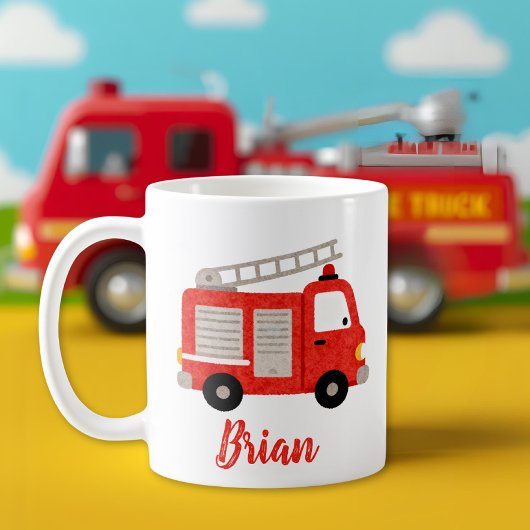 Cute Watercolor Fire Truck Personalized Kaffeetasse
