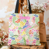 Cute Watercolor Floral Blooming Spring Custom Name Tasche