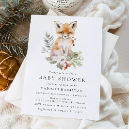 Cute Watercolor Fox Winter Baby Shower Einladung