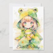 Cute watercolor frog girl birthday einladung (Vorderseite)