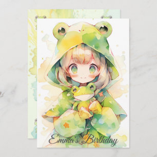 Cute watercolor frog girl birthday einladung