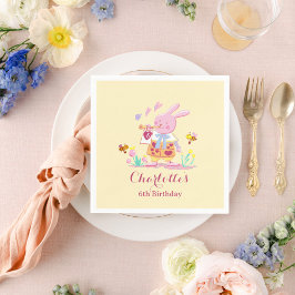 Cute Watercolor Garden Bunny Yellow Kids Birthday Serviette