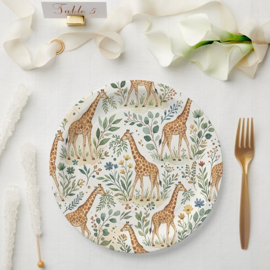 Cute Watercolor Giraffe Pattern Pappteller (Hochzeit)