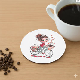 Cute Watercolor Girl on Bicycle Coffee Coaster  Getränkeuntersetzer