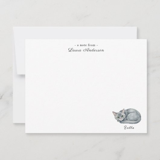 Cute watercolor grey cat personalized flat  dankeskarte (Vorderseite)