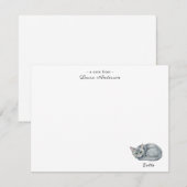 Cute watercolor grey cat personalized flat  dankeskarte (Vorne/Hinten)