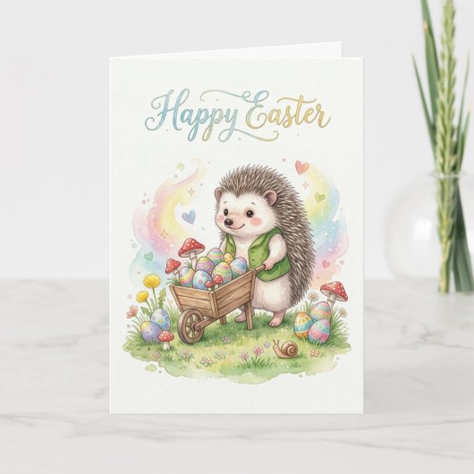 Cute Watercolor Hedgehog Easter Karte (Vorderseite)