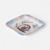 Cute Watercolor Hedgehog with Balloons Birthday Pappteller (Gewinkelt)