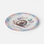 Cute Watercolor Hedgehog with Balloons Birthday  Pappteller (Schrägansicht)
