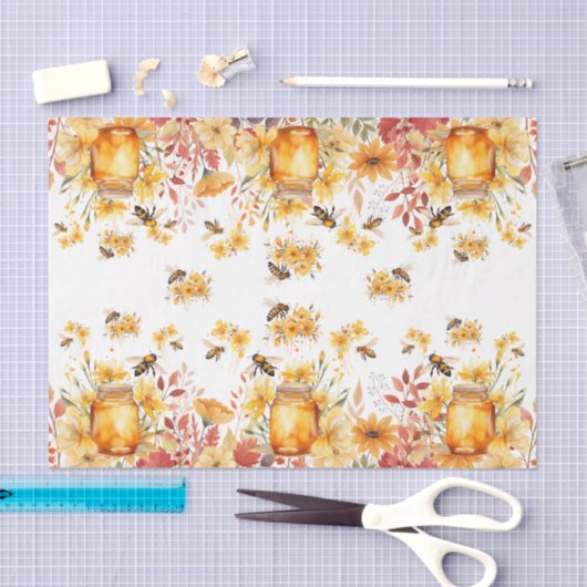 Cute Watercolor Honey Bees & Flowers Seidenpapier (Handwerk)